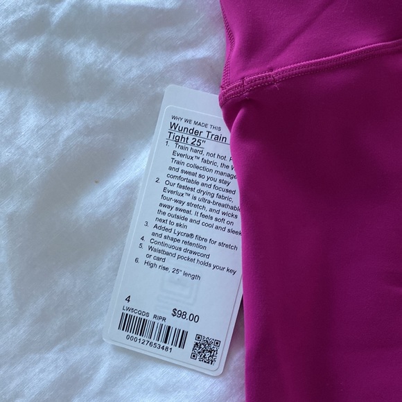 Lululemon Wunder Train HR Tight 25” , size 4, Ripened Raspberry - Picture 7 of 8